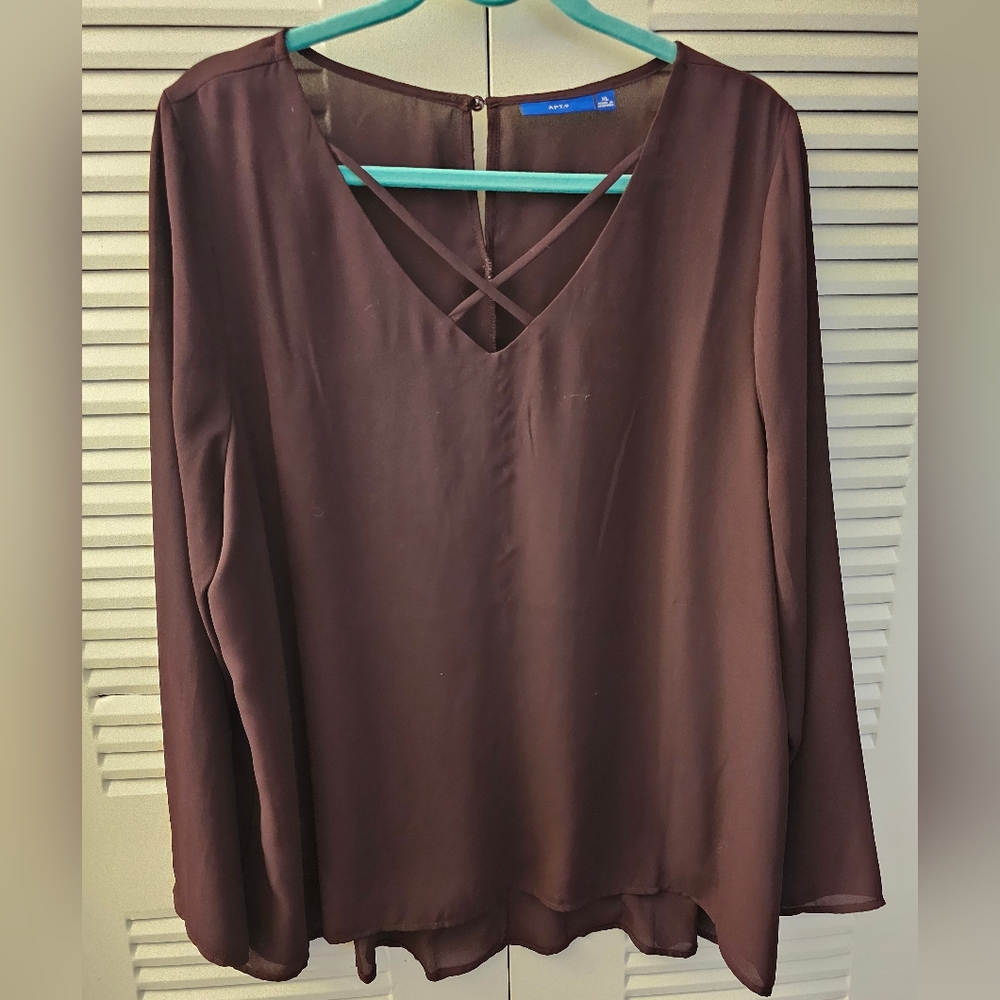 Apt. 9 Women's Dark Purple V-Neck Blouse - XL